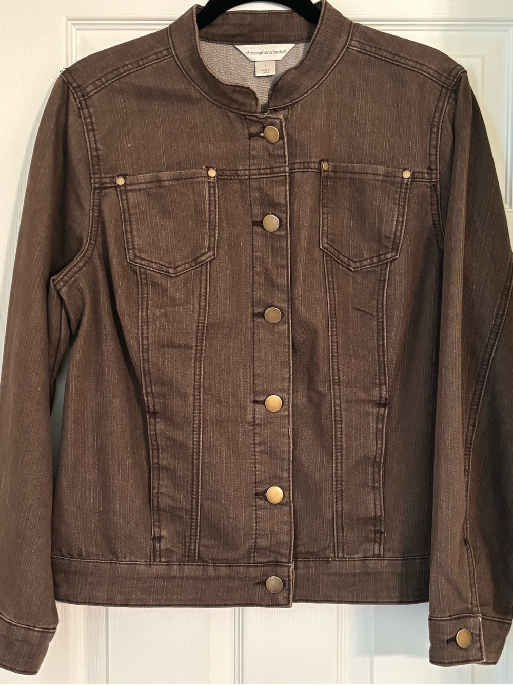 Christopher & Banks Brown Denim Collarless Jacket